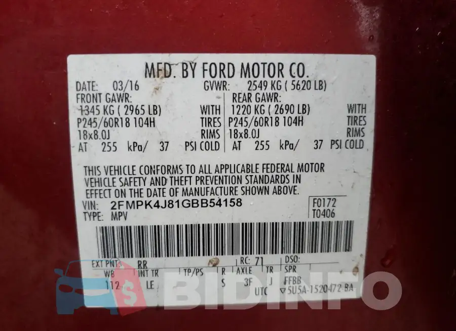2FMPK4J81GBB54158 Photo# 14