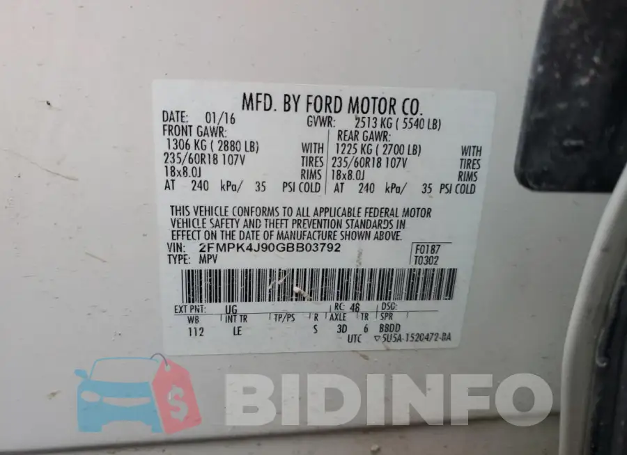 2FMPK4J90GBB03792 Photo# 13