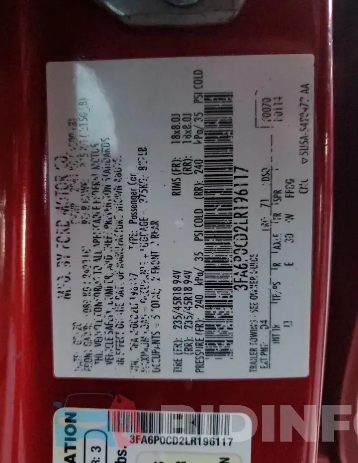 3FA6P0CD2LR196117 Photo# 12