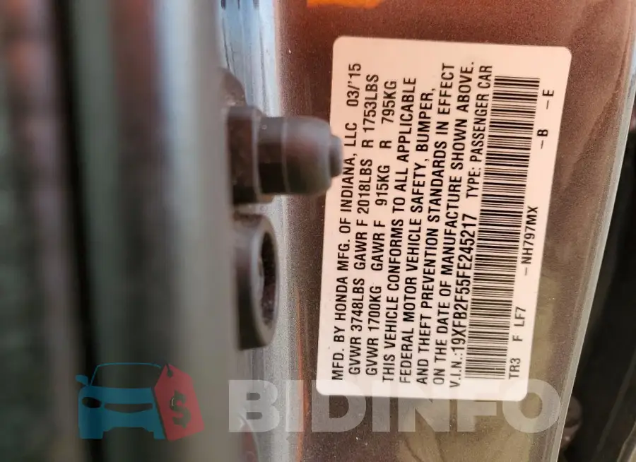 19XFB2F55FE245217 Photo# 12
