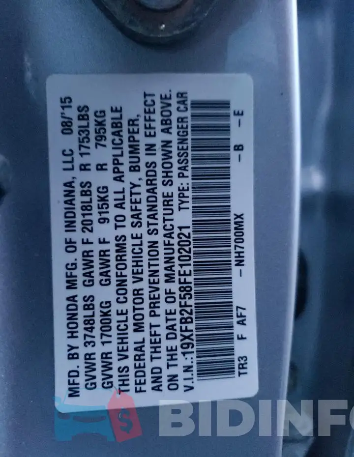 19XFB2F58FE102021 Photo# 12