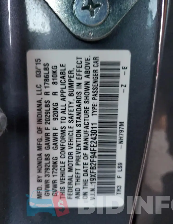 19XFB2F94FE243011 Photo# 12