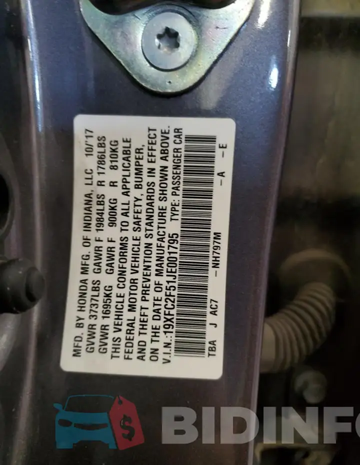 19XFC2F51JE001795 Photo# 12