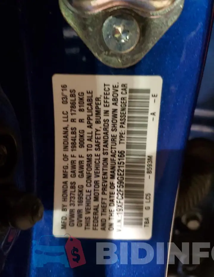 19XFC2F59GE215166 Photo# 12