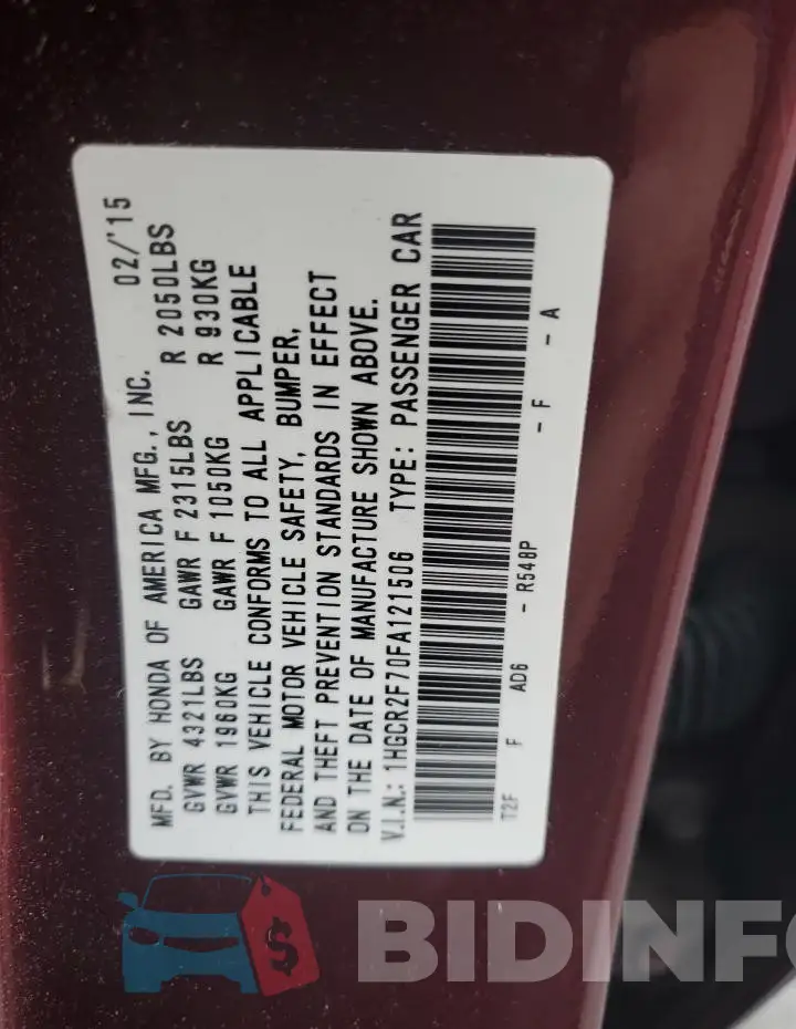 1HGCR2F70FA121506 Photo# 12