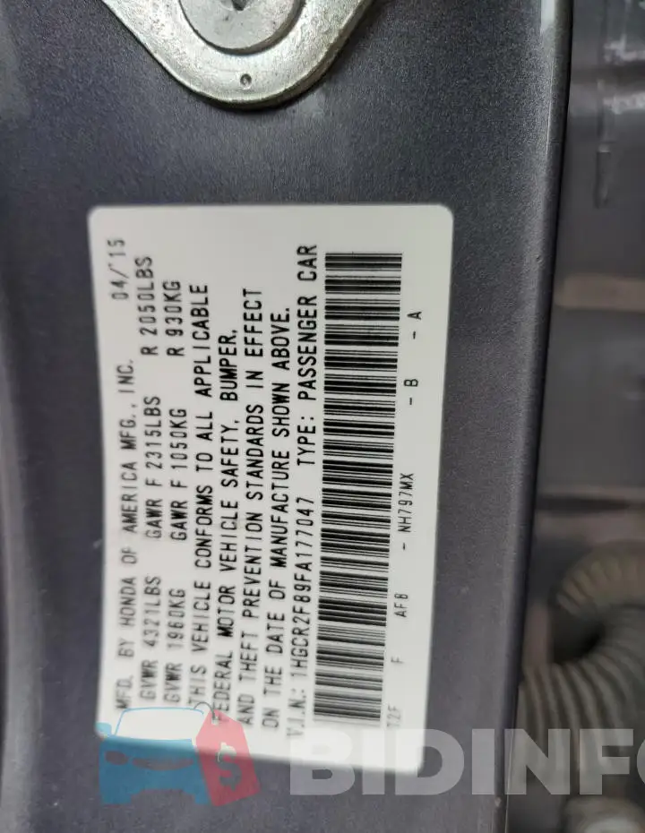 1HGCR2F89FA177047 Photo# 12
