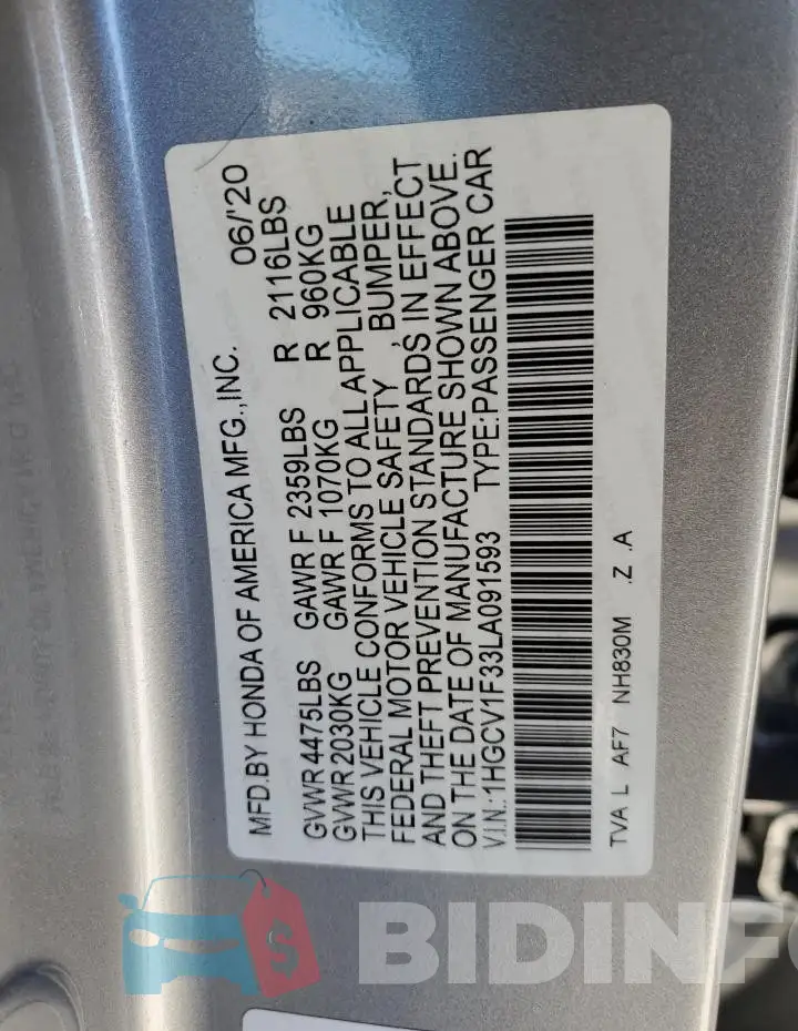 1HGCV1F33LA091593 Photo# 12
