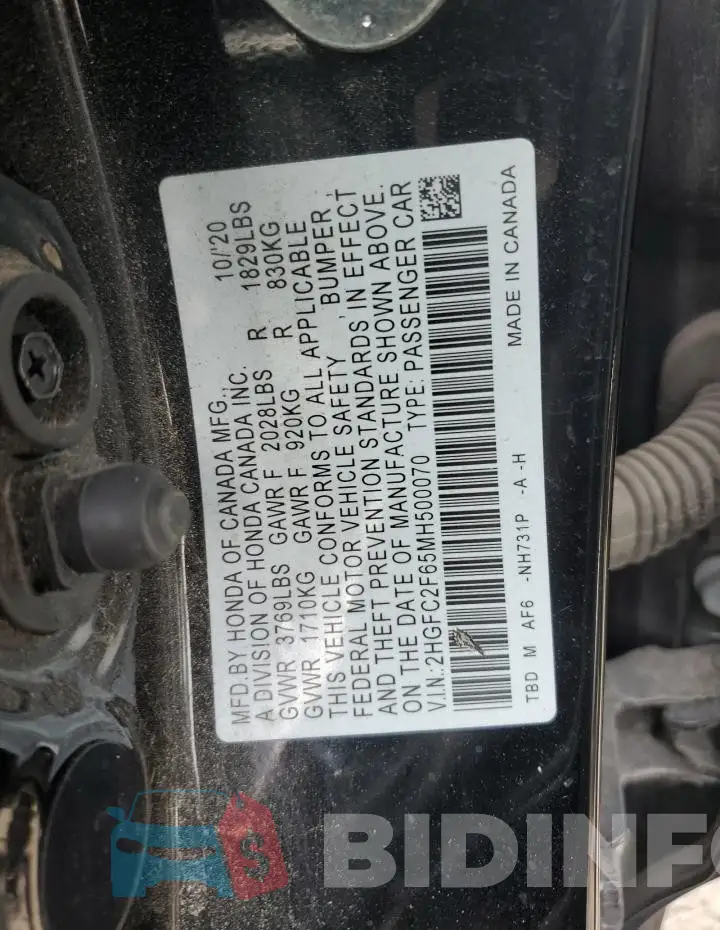 2HGFC2F65MH500070 Photo# 13