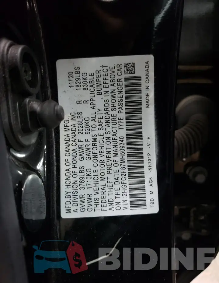 2HGFC2F87MH509340 Photo# 13