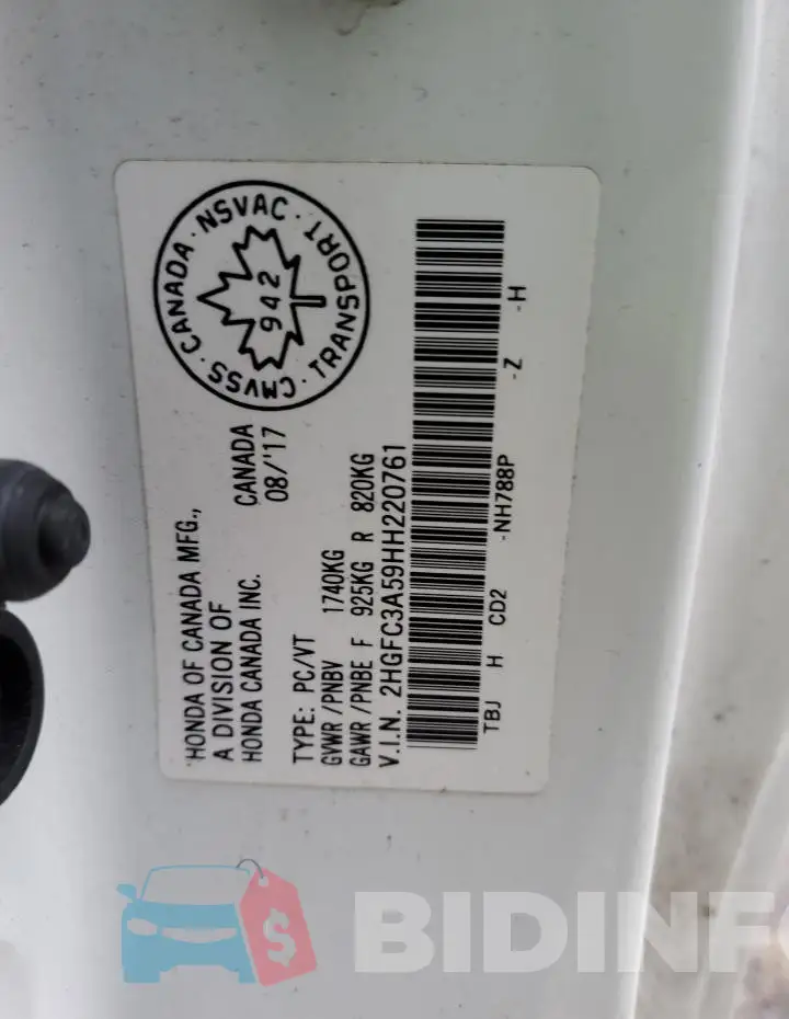 2HGFC3A59HH220761 Photo# 12
