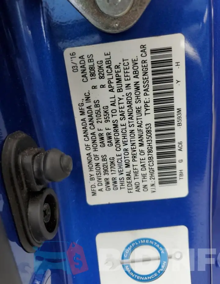 2HGFC3B78GH350853 Photo# 12