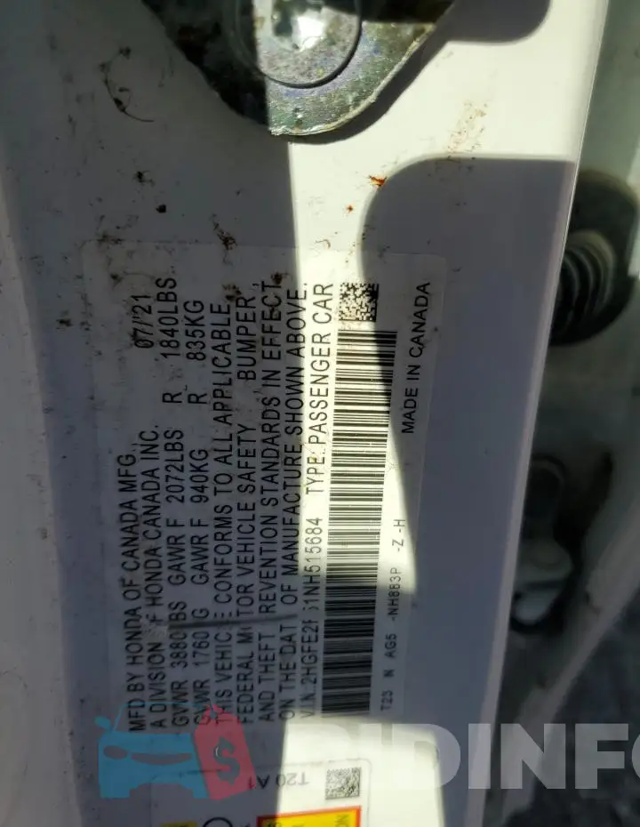 2HGFE2F51NH515684 Photo# 13