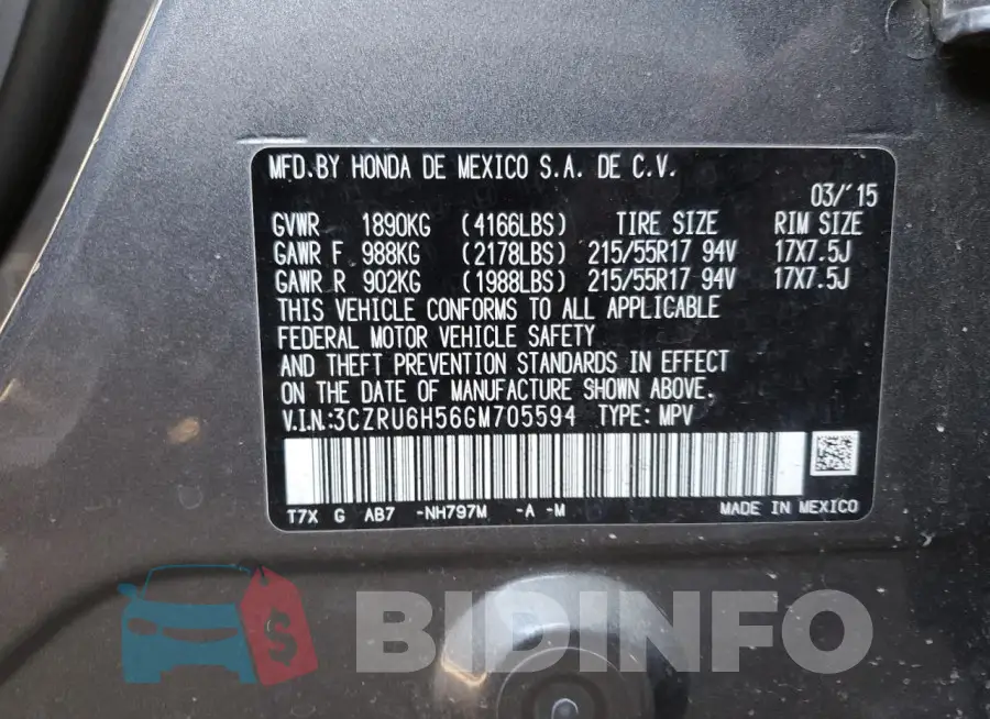 3CZRU6H56GM705594 Photo# 12