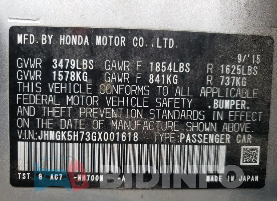 JHMGK5H73GX001618 Photo# 12
