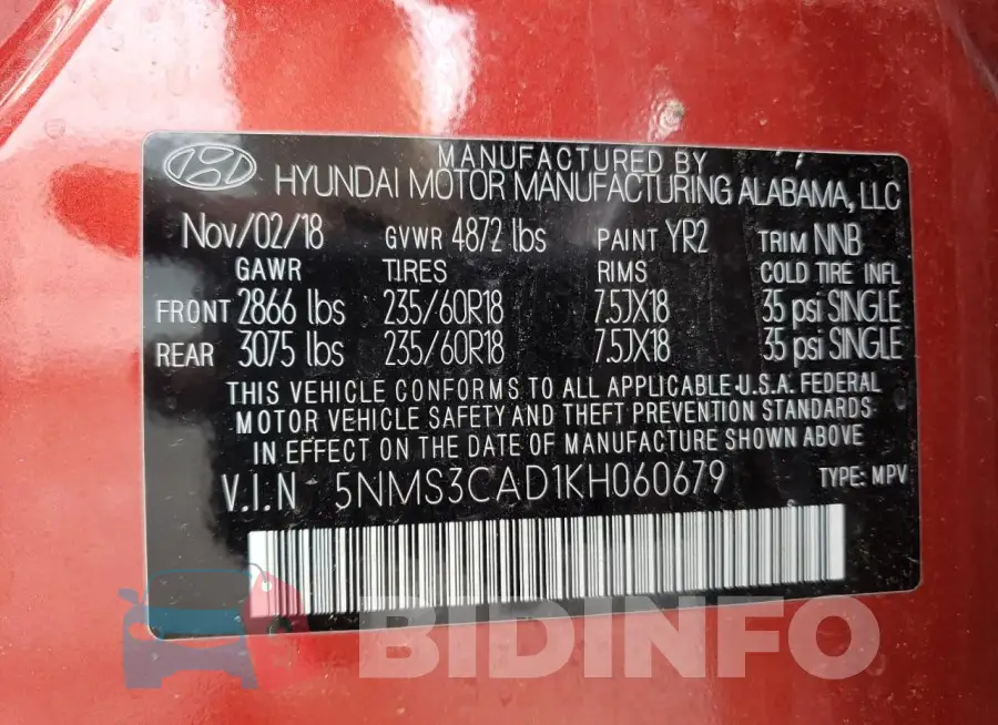 5NMS3CAD1KH060679 Photo# 14