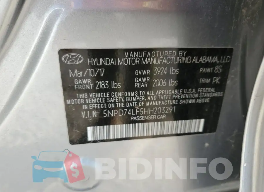 5NPD74LF5HH203291 Photo# 12