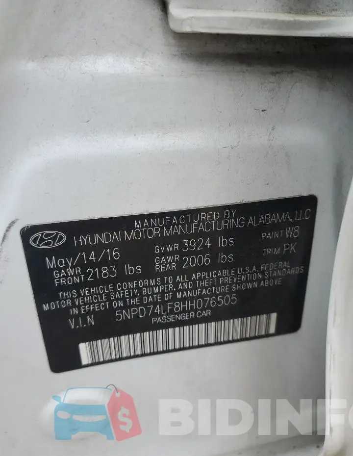 5NPD74LF8HH076505 Photo# 12