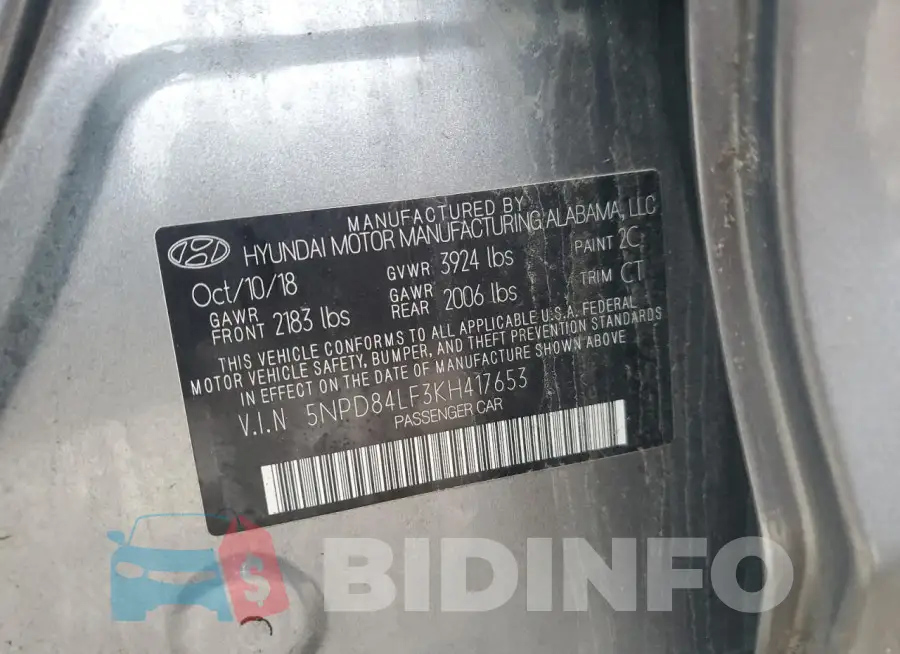 5NPD84LF3KH417653 Photo# 12