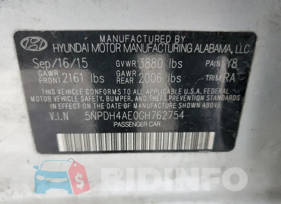 5NPDH4AE0GH762754 Photo# 13