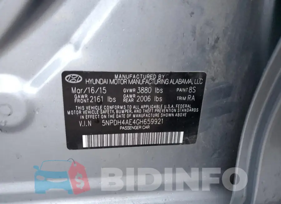 5NPDH4AE4GH659921 Photo# 12