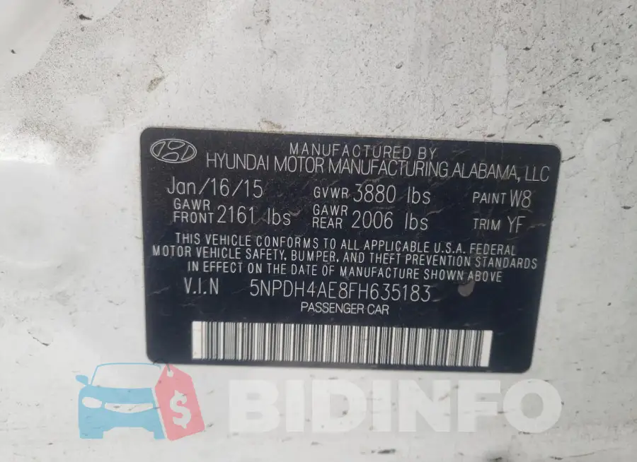 5NPDH4AE8FH635183 Photo# 12