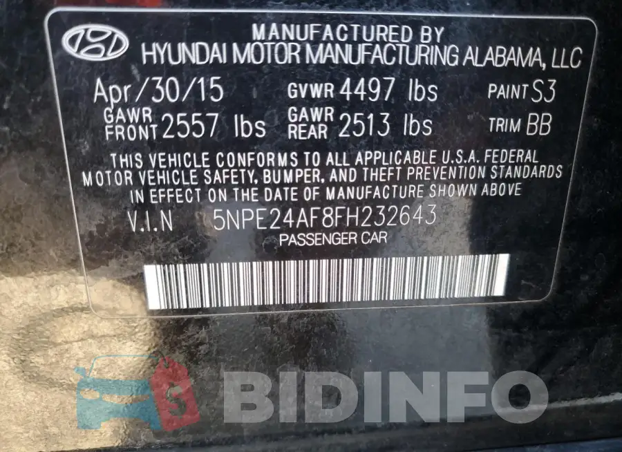 5NPE24AF8FH232643 Photo# 13