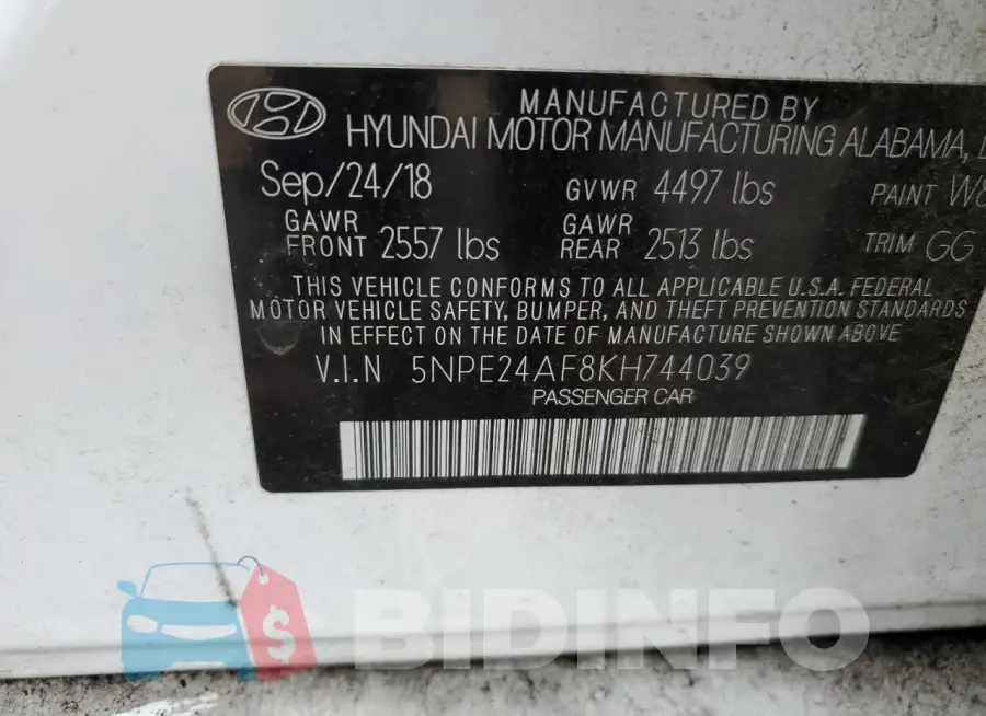 5NPE24AF8KH744039 Photo# 12