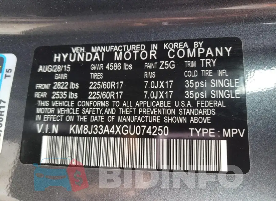 KM8J33A4XGU074250 Photo# 13