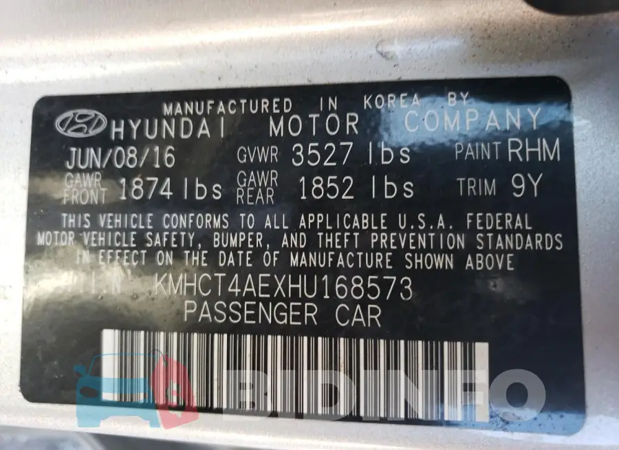 KMHCT4AEXHU168573 Photo# 12