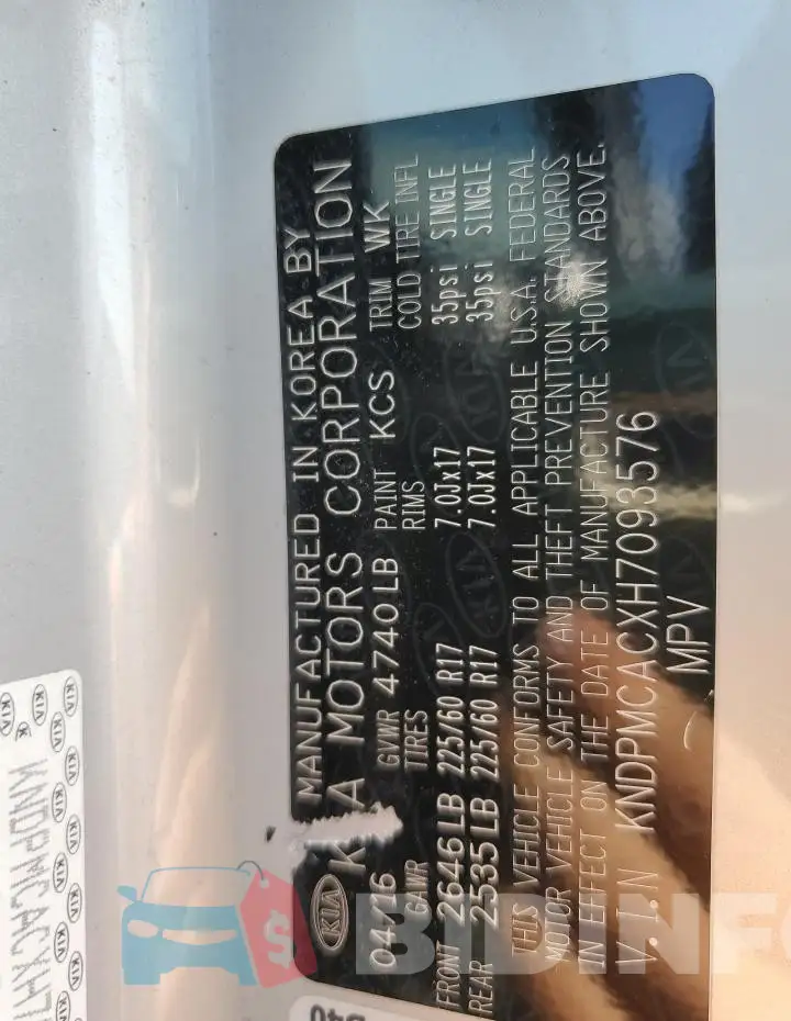 KNDPMCACXH7093576 Photo# 14