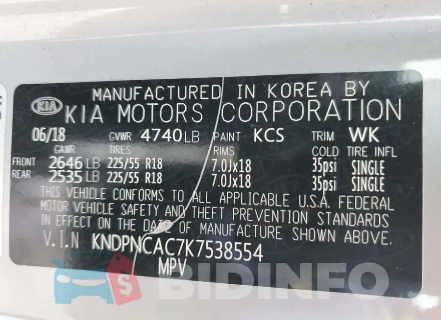 KNDPNCAC7K7538554 Photo# 12