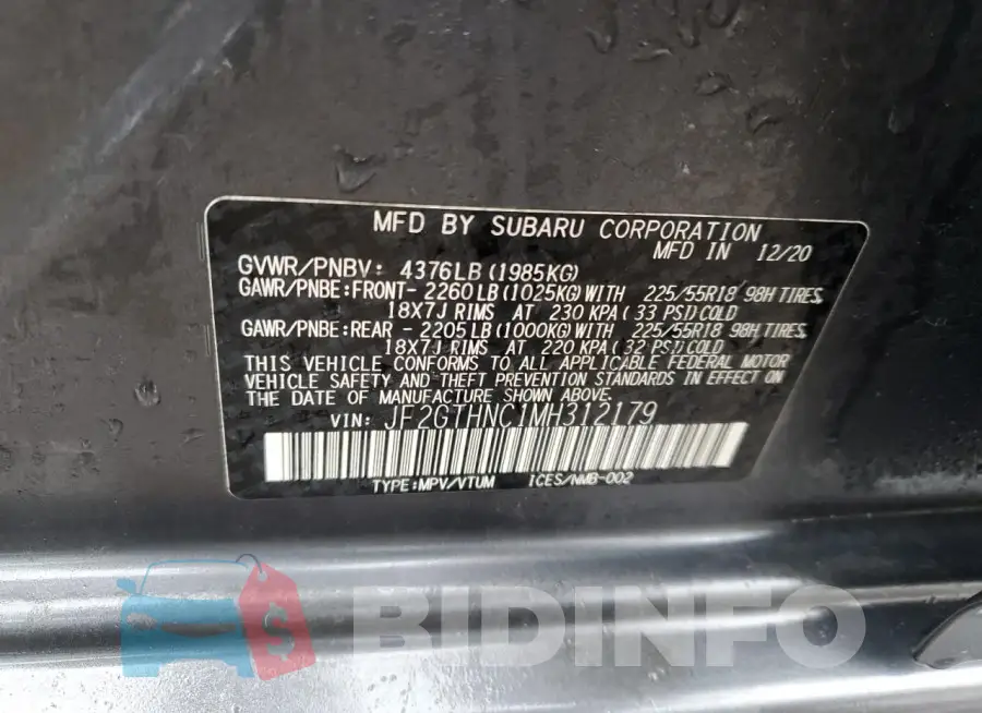 JF2GTHNC1MH312179 Photo# 13