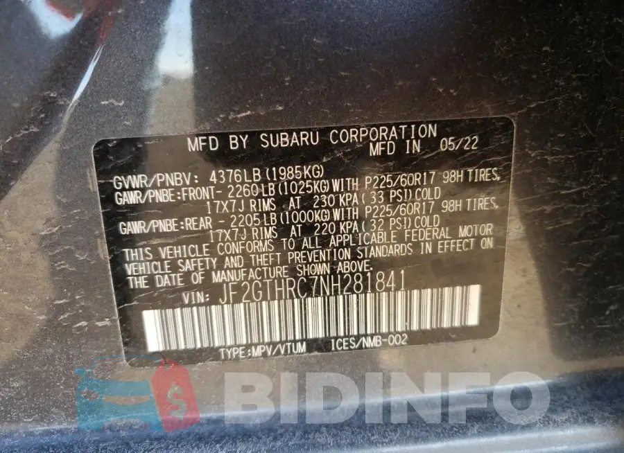 JF2GTHRC7NH281841 Photo# 13