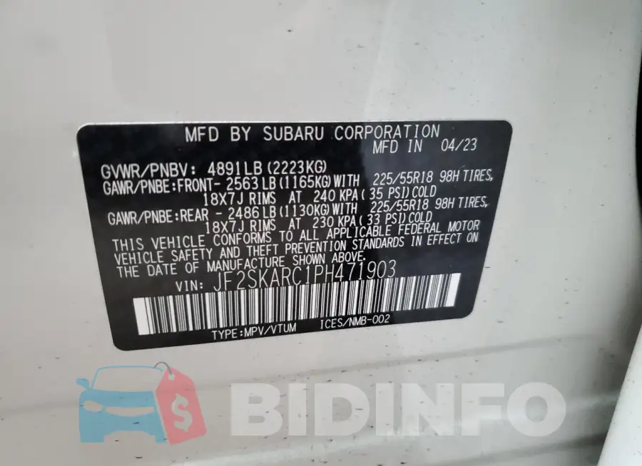 JF2SKARC1PH471903 Photo# 14