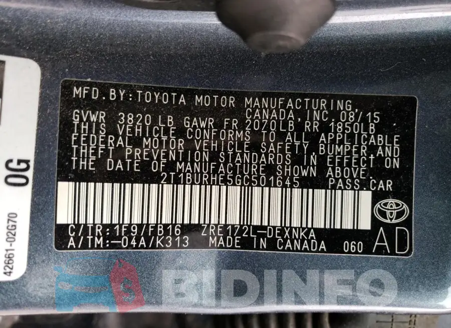 2T1BURHE5GC501645 Photo# 12