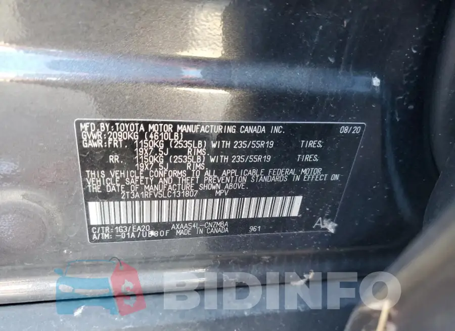 2T3A1RFV5LC131807 Photo# 13