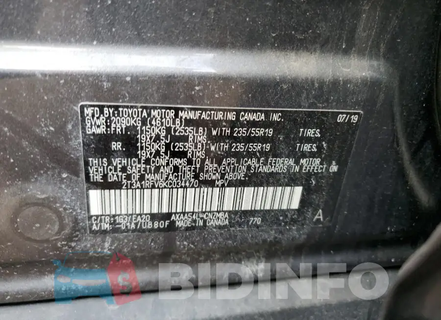 2T3A1RFV6KC034470 Photo# 13