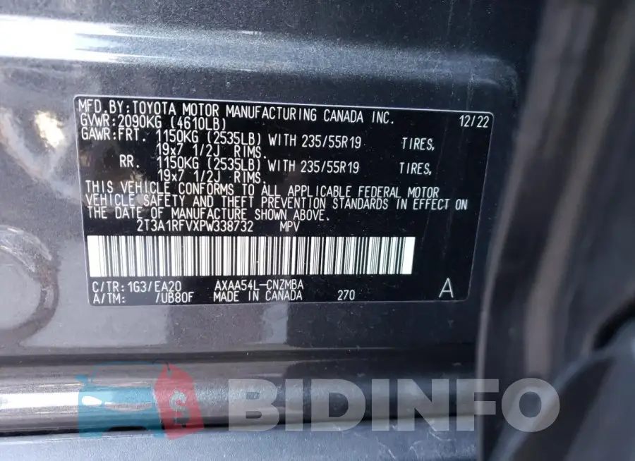 2T3A1RFVXPW338732 Photo# 13