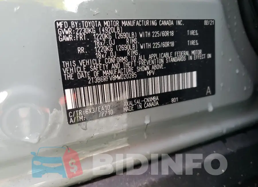 2T3B6RFV8MW020285 Photo# 13