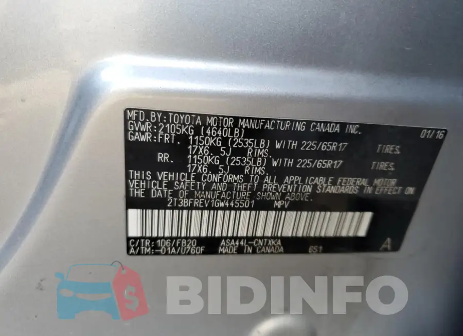 2T3BFREV1GW445501 Photo# 12