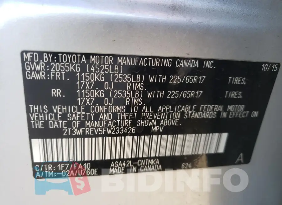 2T3WFREV5FW233426 Photo# 13