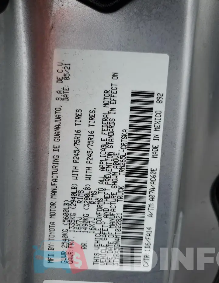 3TYRX5GN4MT022821 Photo# 13