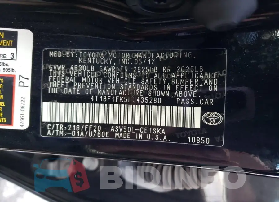 4T1BF1FK5HU435280 Photo# 12