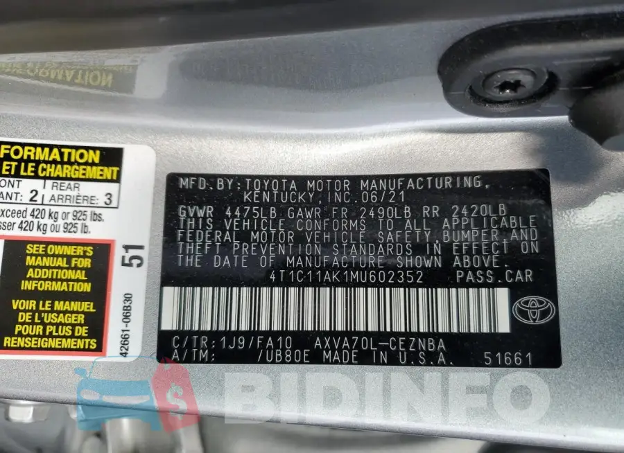 4T1C11AK1MU602352 Photo# 12