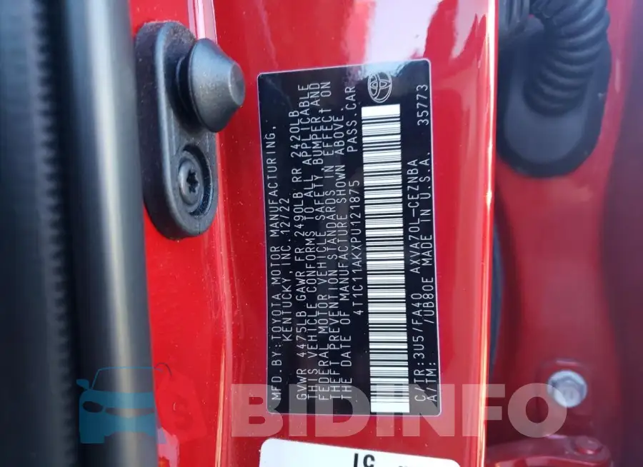 4T1C11AKXPU121875 Photo# 12