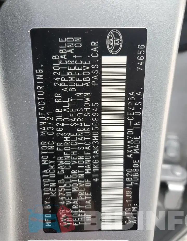 4T1K61AK3MU568945 Photo# 13