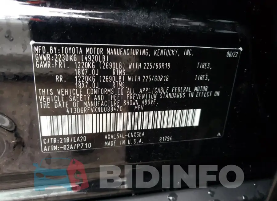 4T3D6RFVXNU088470 Photo# 14