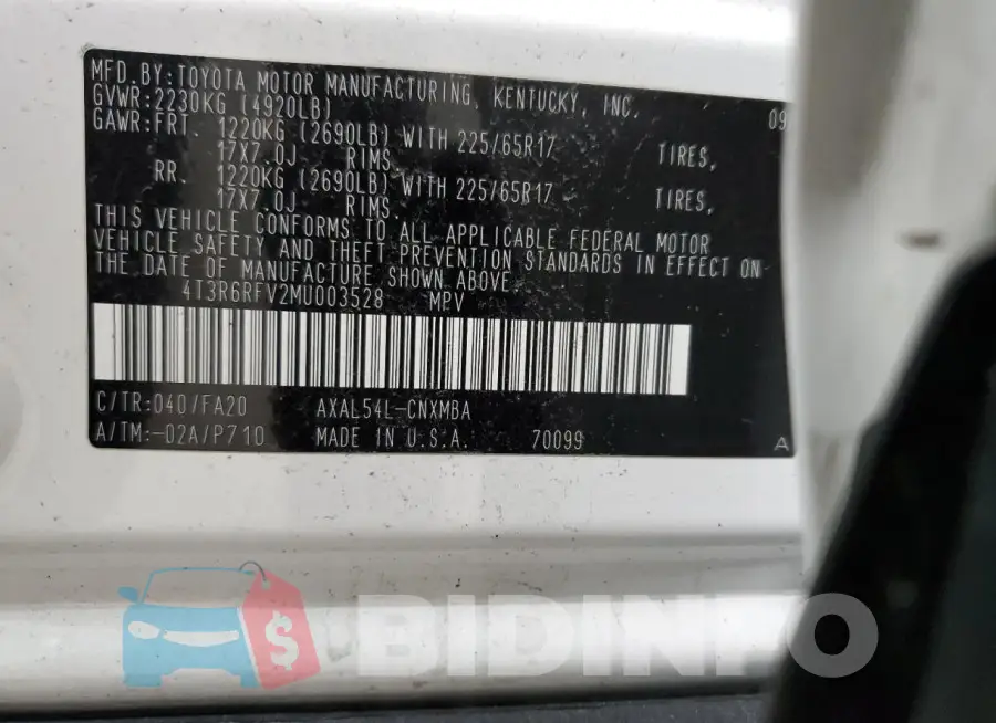 4T3R6RFV2MU003528 Photo# 13