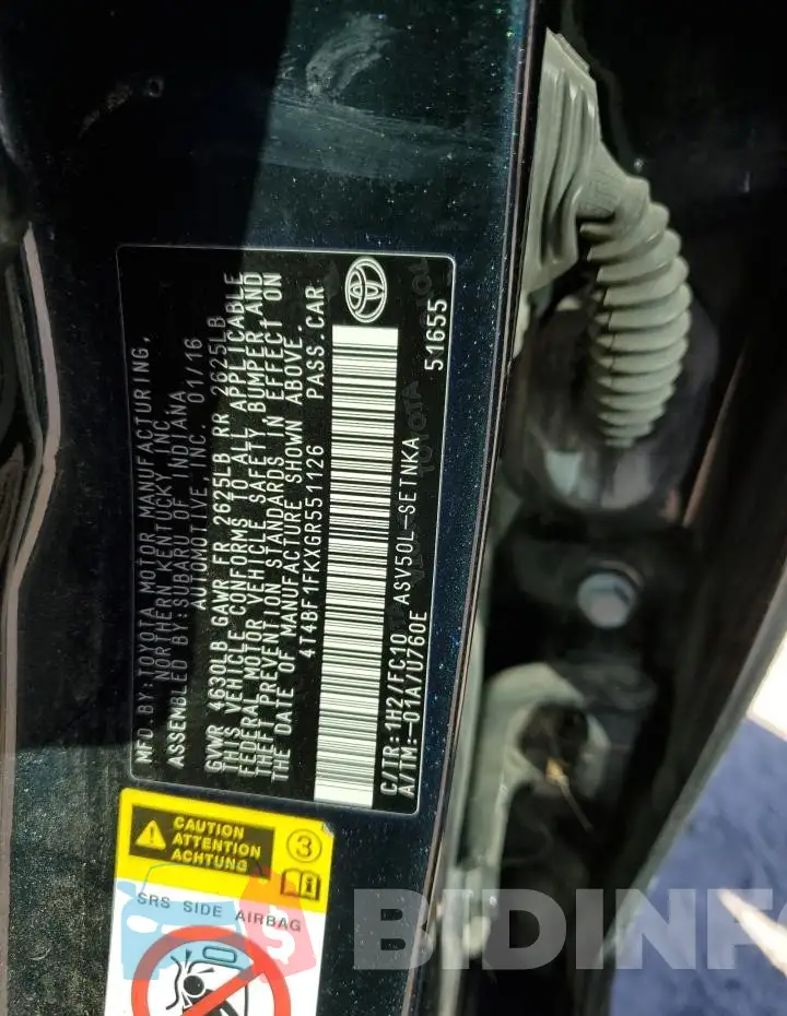 4T4BF1FKXGR551126 Photo# 12