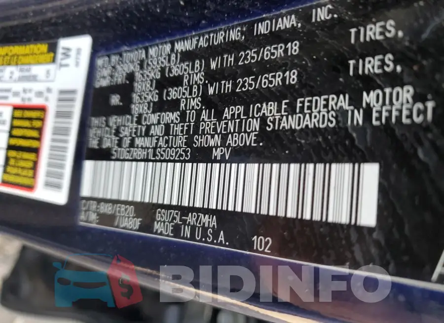 5TDGZRBH1LS509253 Photo# 14